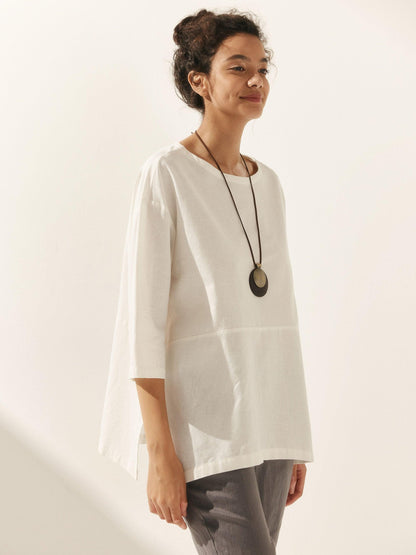 Linen White Boat Neck Oversized Top AVA by LINTICO