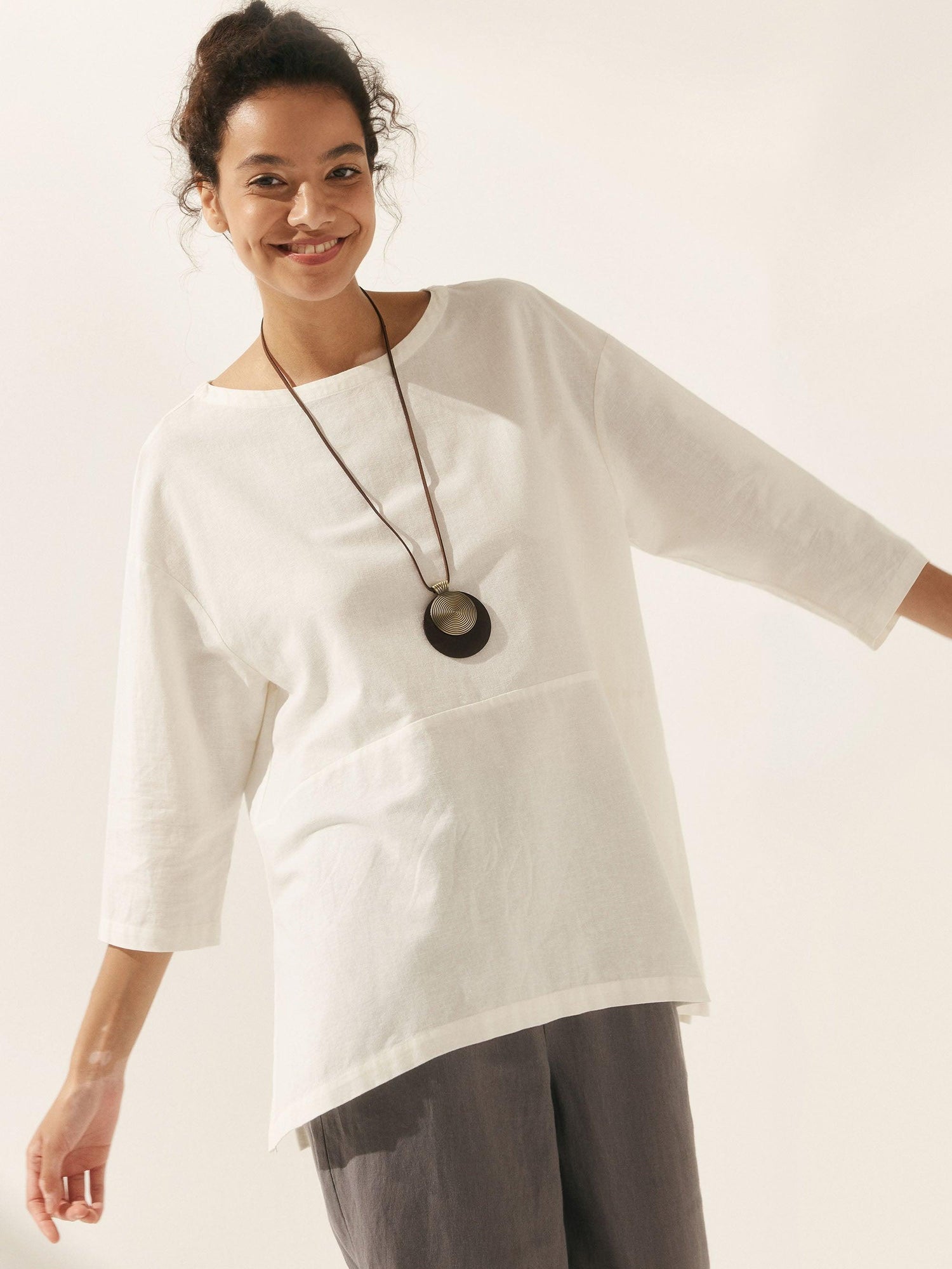 Linen White Boat Neck Oversized Top AVA by LINTICO