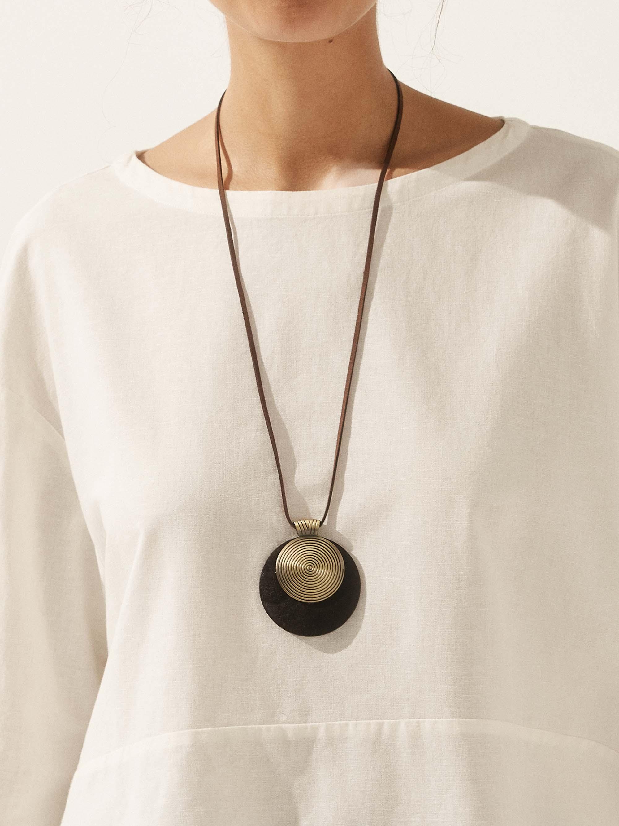 Vintage Wooden Rings Long Necklace by LINTICO