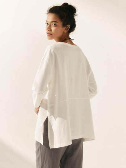 Linen White Boat Neck Oversized Top AVA by LINTICO