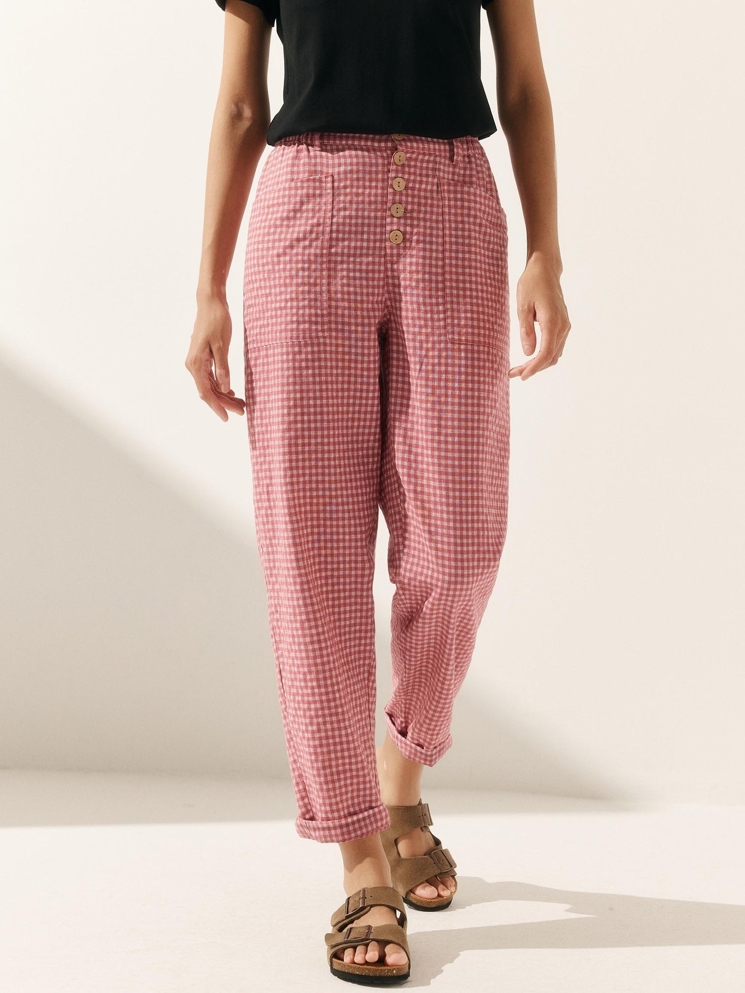 Linen Simple Button Fly Trousers HEIDI by LINTICO