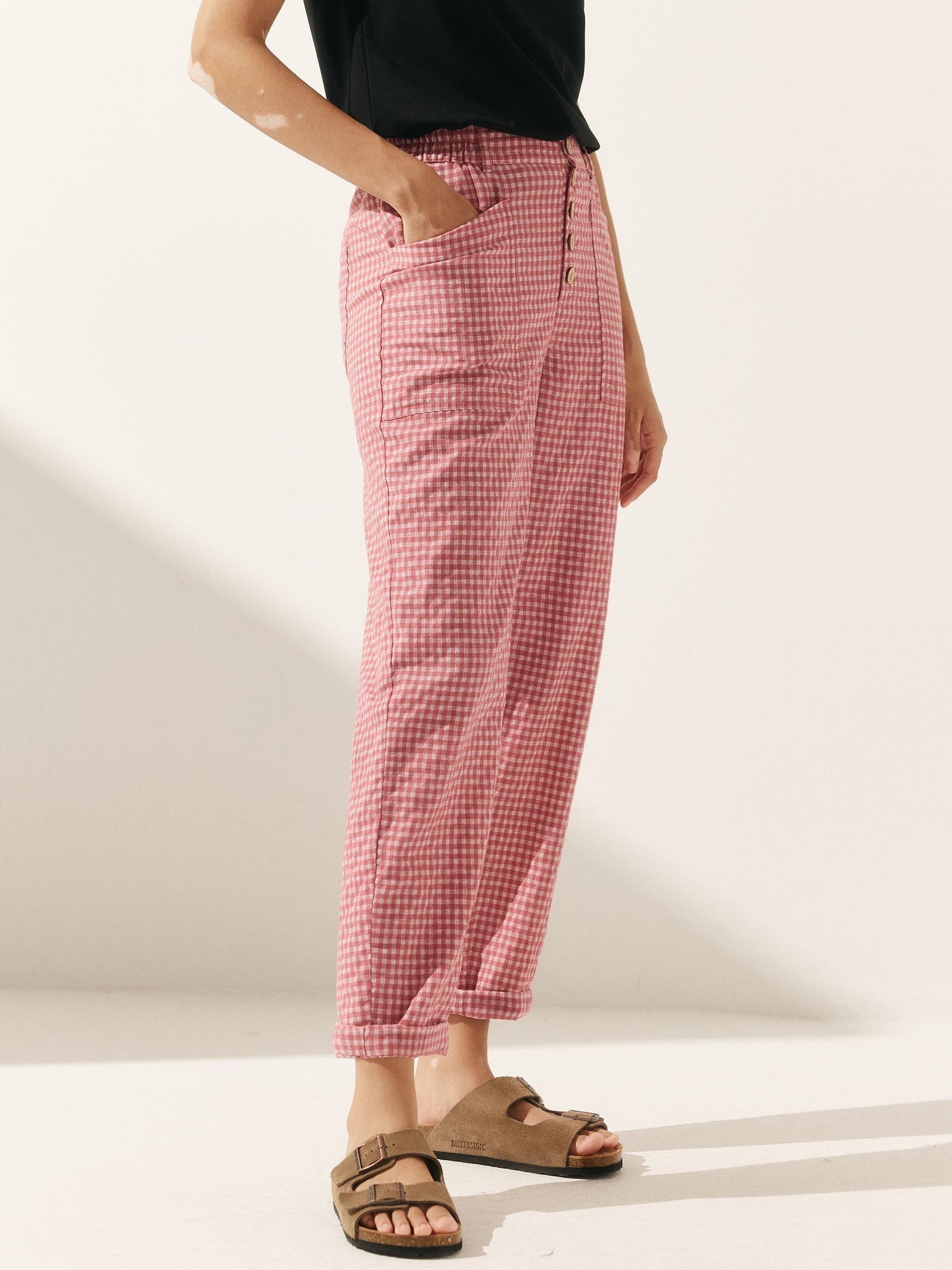 Linen Simple Button Fly Trousers HEIDI by LINTICO