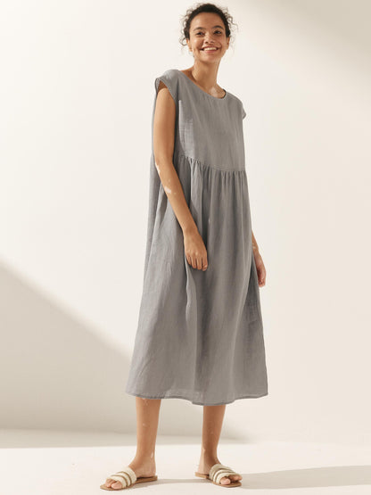 100% Linen Cap Sleeve Washed Maxi Dress JOAN by LINTICO