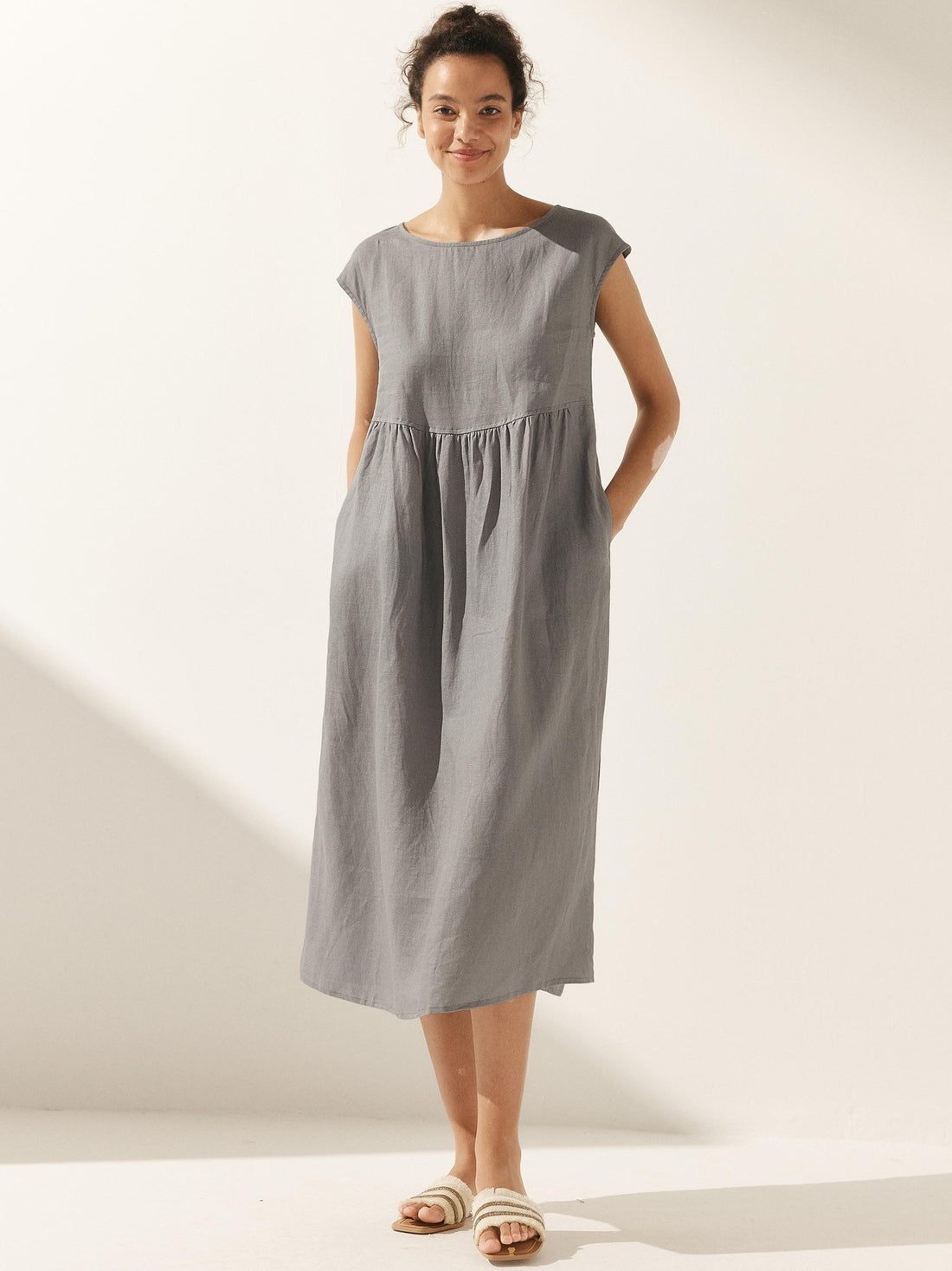 100% Linen Cap Sleeve Washed Maxi Dress JOAN by LINTICO
