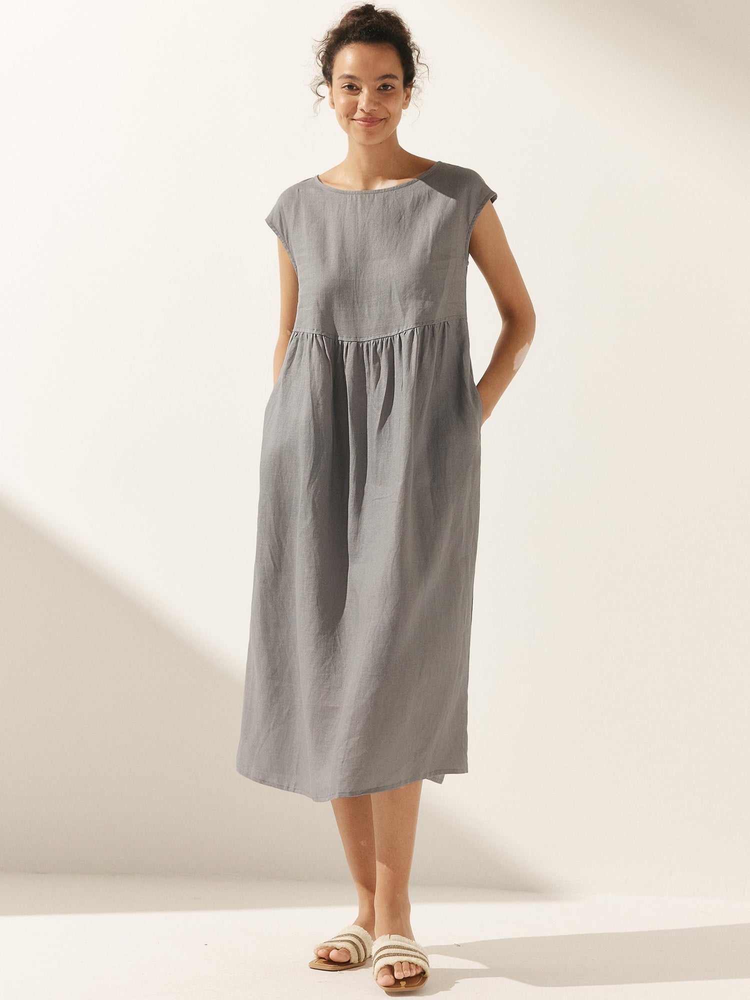 100% Linen Cap Sleeve Washed Maxi Dress JOAN by LINTICO