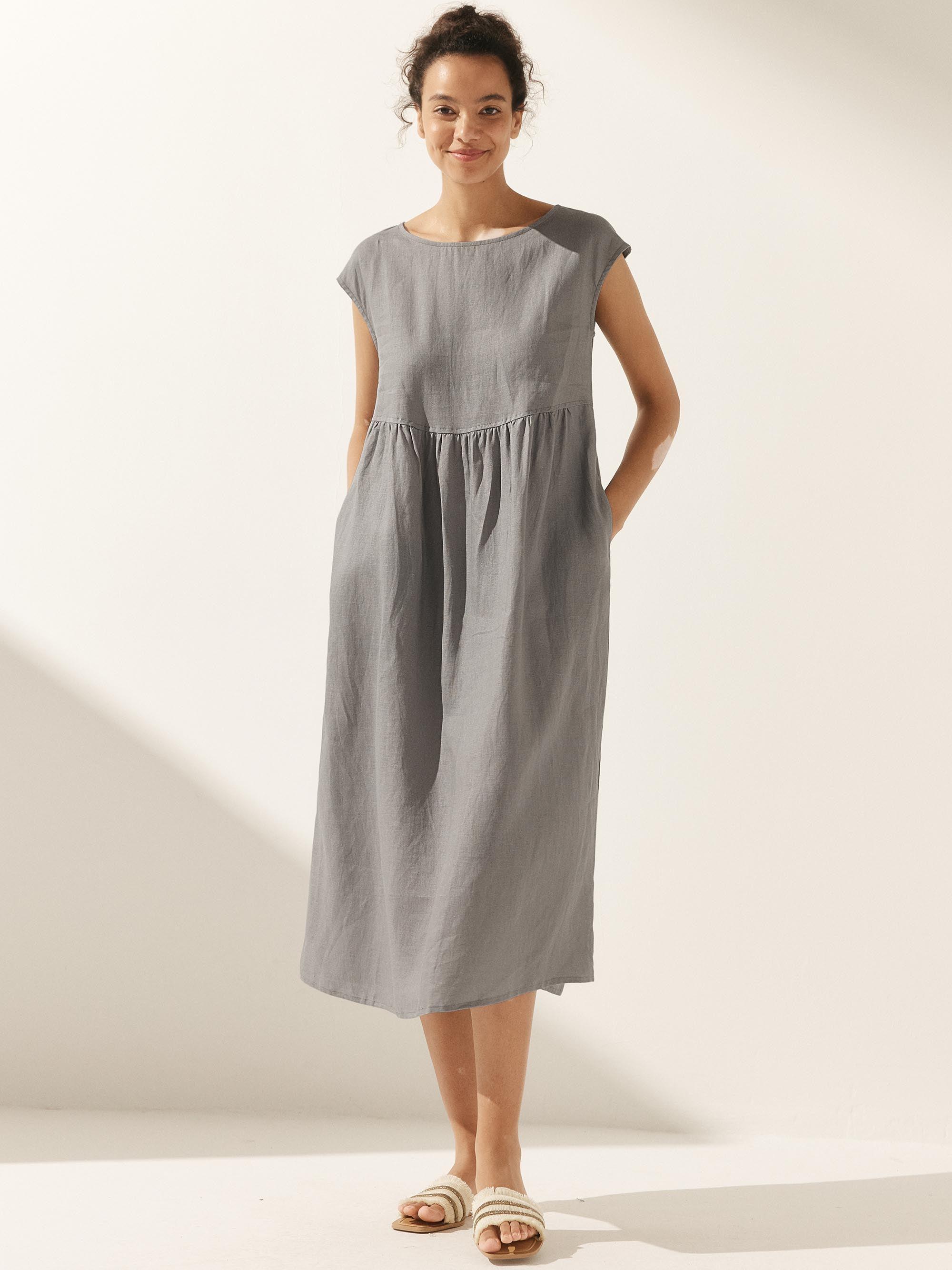 100% Linen Cap Sleeve Washed Maxi Dress JOAN by LINTICO