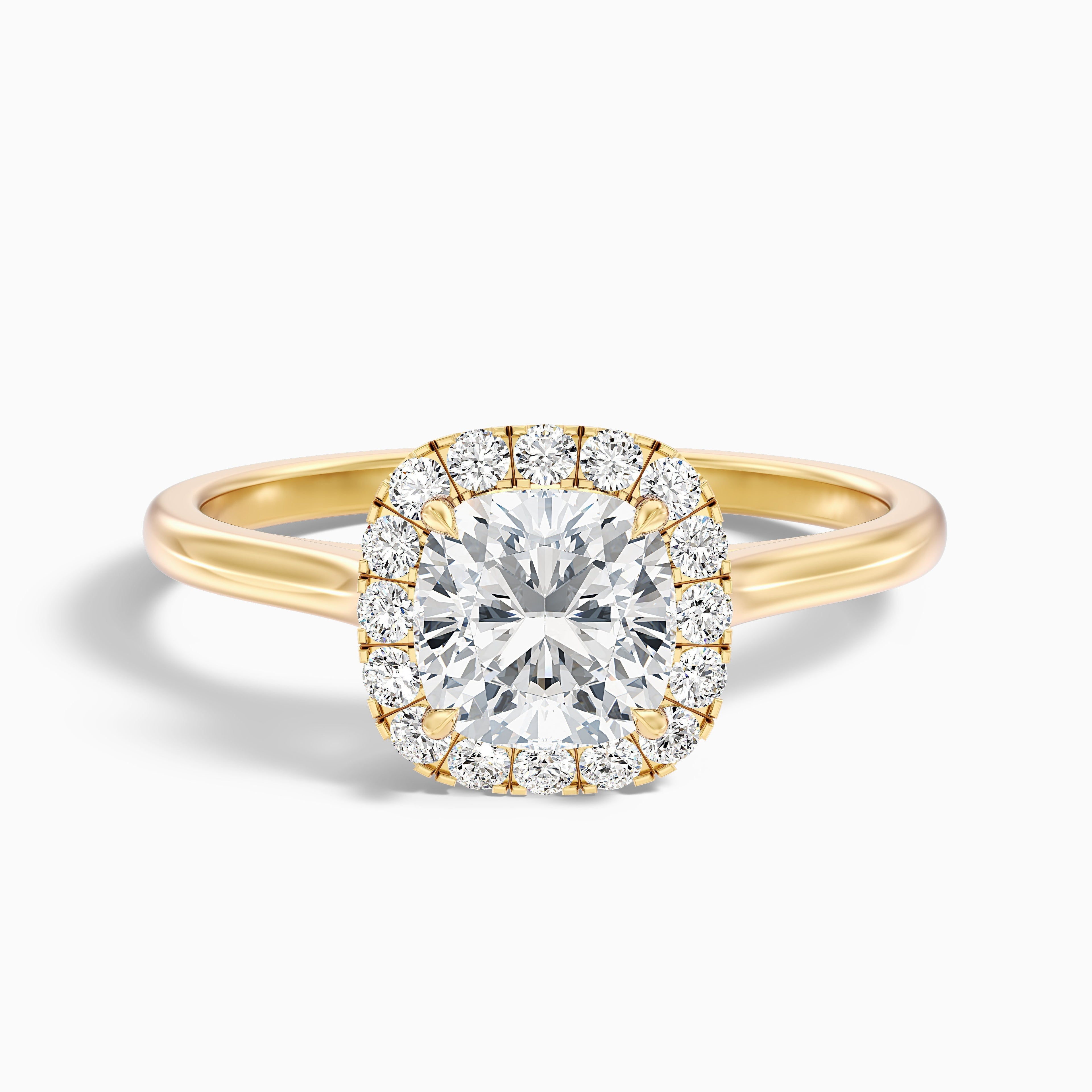Jeri 1.5 Carat Cushion Cut Halo Lab Grown Engagement Ring in 14k Yellow Gold  DestGlow