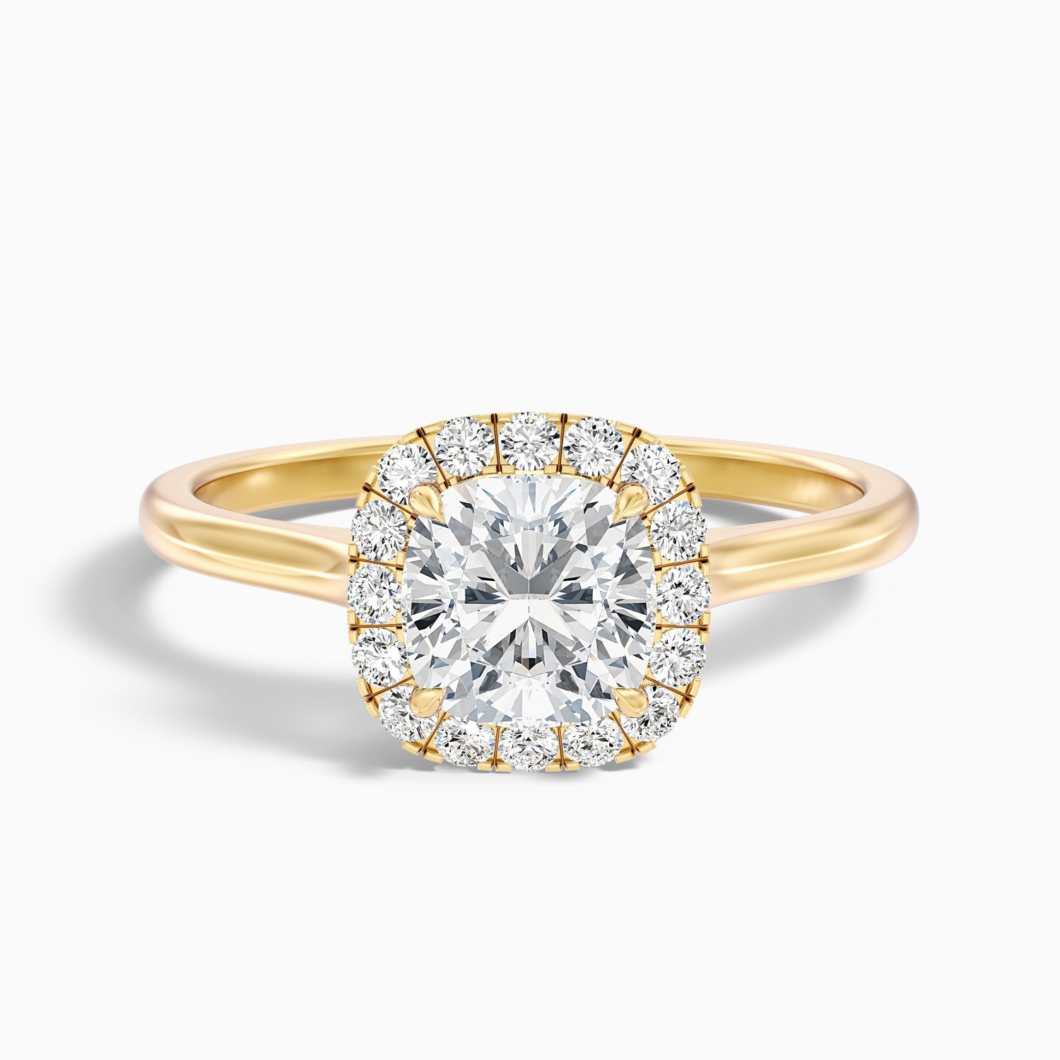 Dina 3.5 Carat Cushion Cut Halo Moissanite Diamond Ring in 14k Yellow Gold