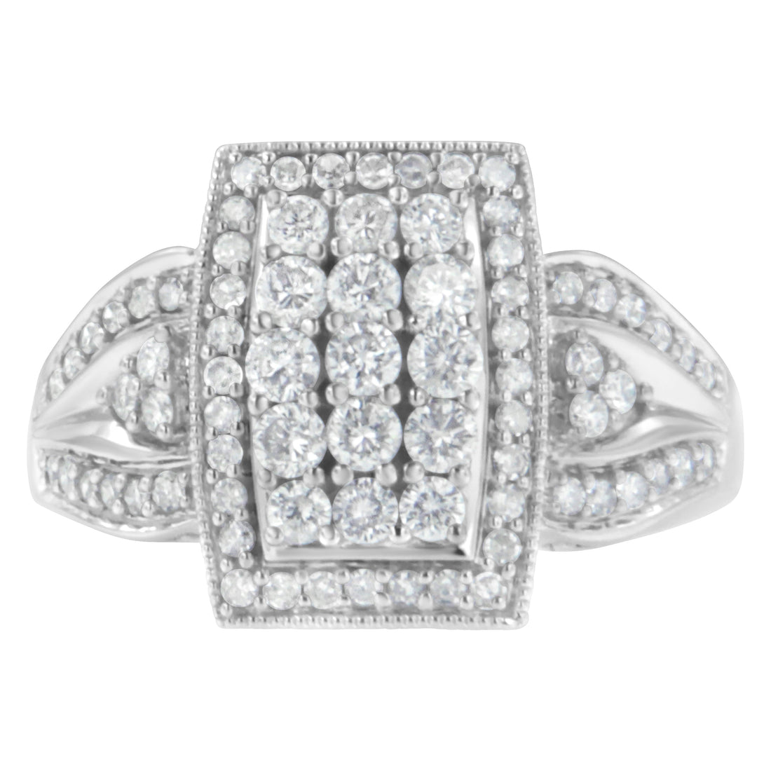 10K White Gold 1.0 Cttw Diamond Rectangular Cushion Shaped Cluster Halo Flared Band Cocktail Fashion Ring (H-I Color, SI2-I1 Clarity) - Size 7 by Bids.com