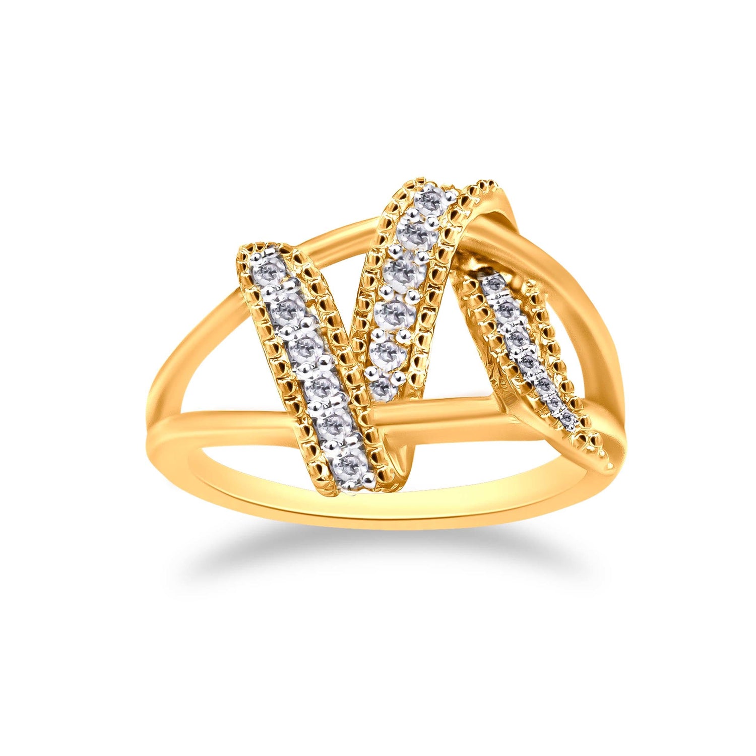 14K Yellow Gold Plated .925 Sterling Silver 1/4 Cttw Diamond Interlocking Bypass Ring (I-J Color, I1-I2 Clarity) - Size 7 by Bids.com