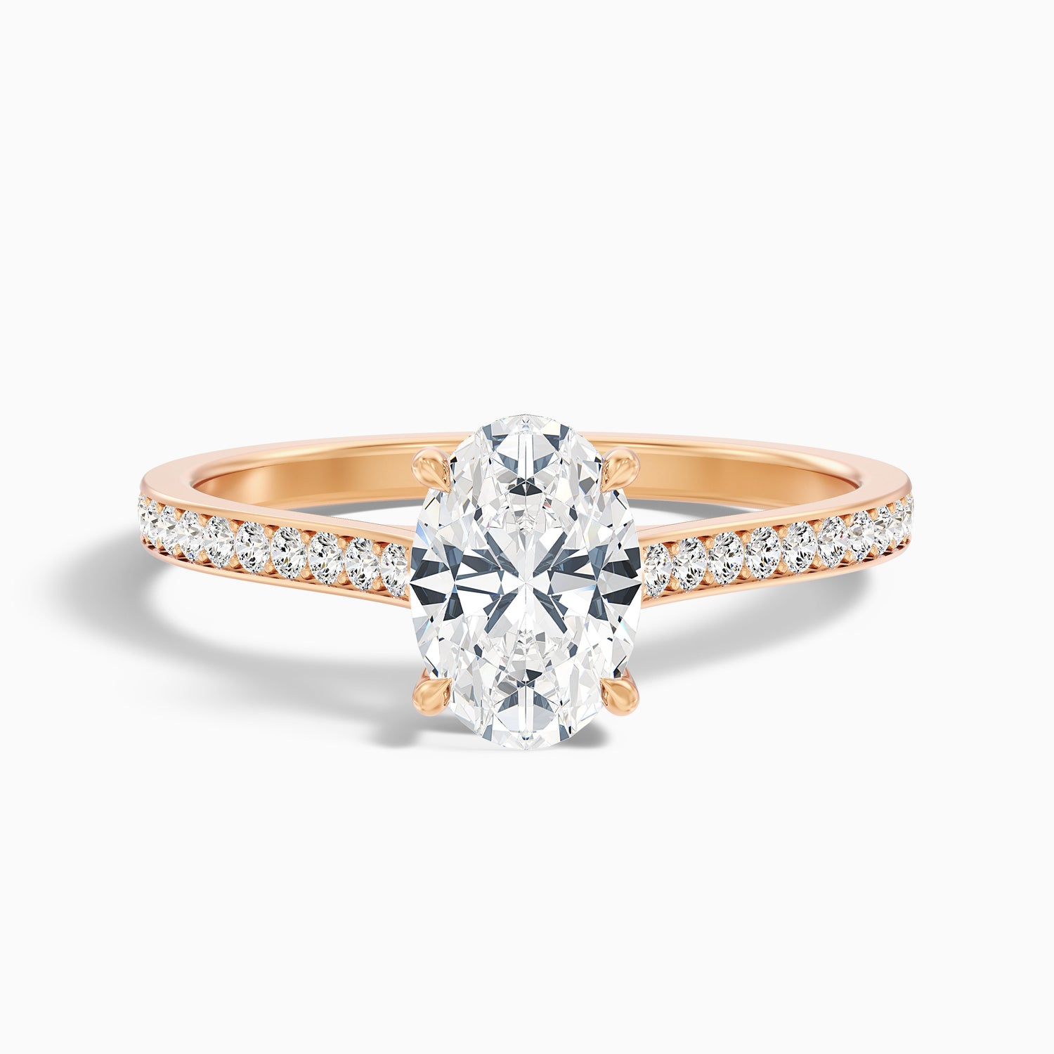 Dallas 5 Carat Oval Cut Side Stone Pave Moissanite Diamond Ring in 10k Rose Gold