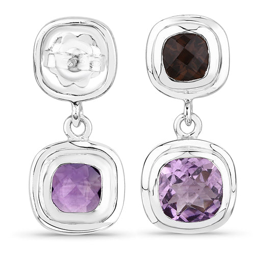 6.60 Carat Genuine Amethyst and Smoky Quartz .925 Sterling Silver Earrings by Bids.com