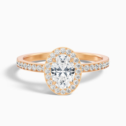 Claudia 2 Carat Oval Halo Pave Moissanite Diamond Ring in 14k White Gold