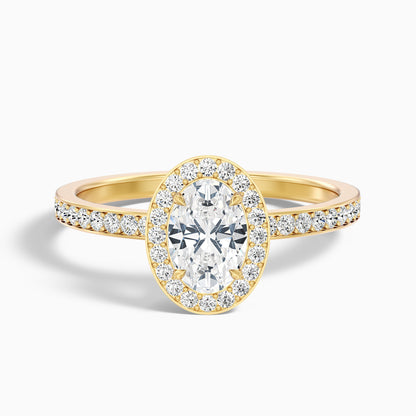 Claudia 1.5 Carat Oval Halo Pave Moissanite Diamond Ring in 18k Yellow Gold