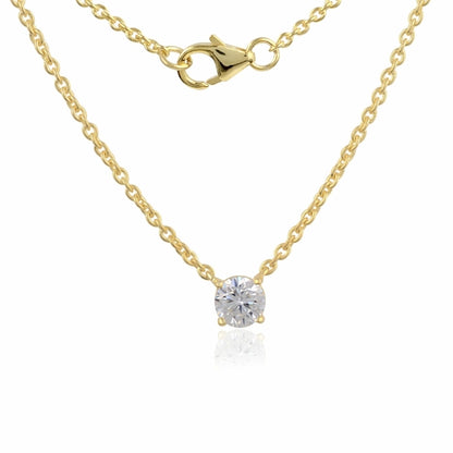 White Moissanite Chain Pendant - 4mm Round Lab Grown Sterling Silver Necklace