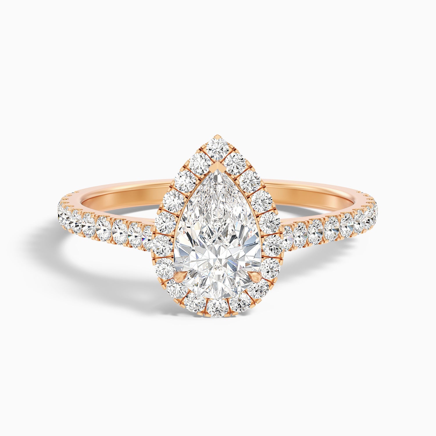 Cindy 1 Carat Pear Shaped Halo Moissanite Diamond Ring in 925 Sterling Silver