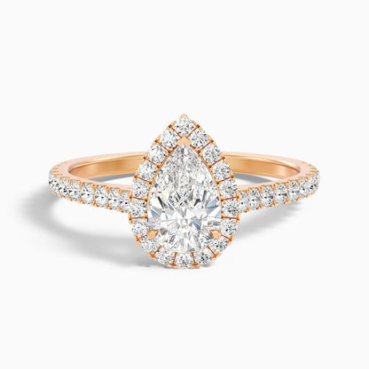 Cindy 1 Carat Pear Shaped Halo Moissanite Diamond Ring in 925 Sterling Silver
