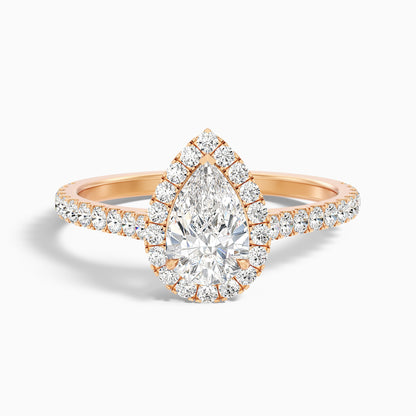 Emie 9 Carat Pear Shaped Halo Moissanite Diamond Ring in 14k Rose Gold