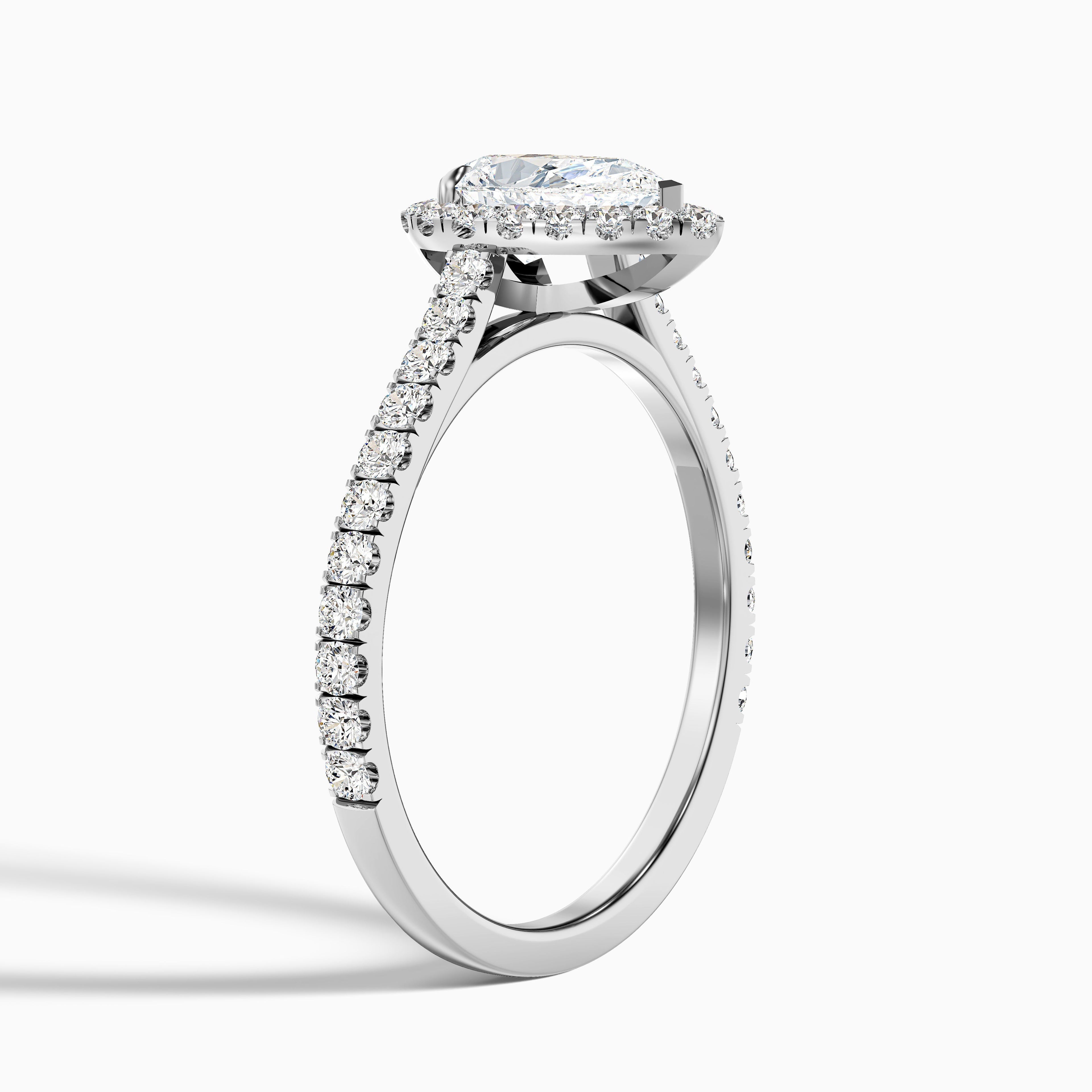 Emie 10 Carat Pear Shaped Halo Moissanite Diamond Ring in Platinum