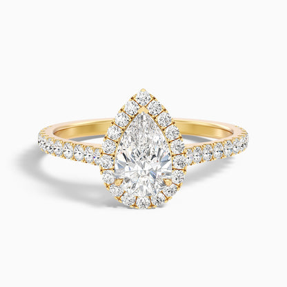 Aria 4 Carat Pear Shaped Halo Lab Grown Engagement Ring in 18k Yellow Gold  DestGlow