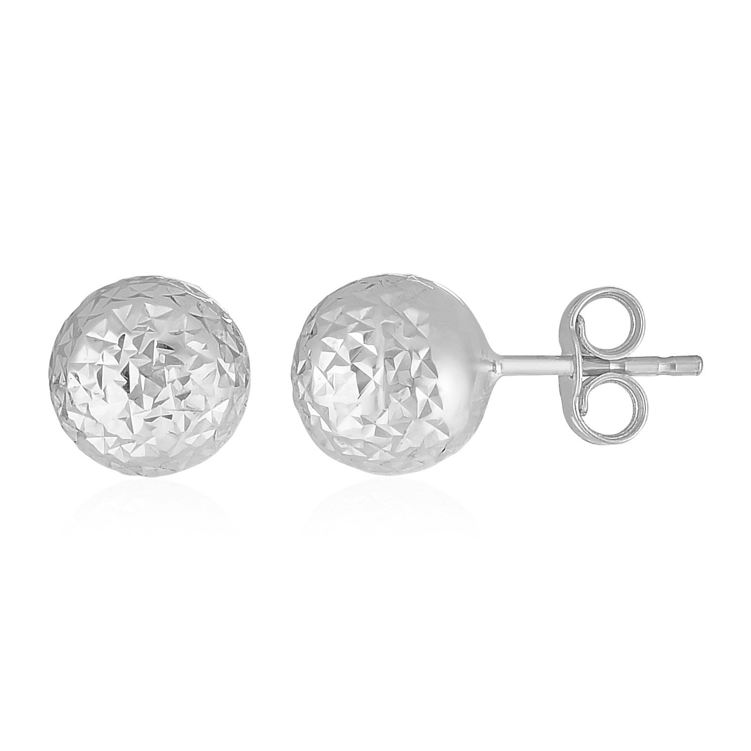 14k White Gold Ball Earrings with Crystal Cut Texture by Bids.com