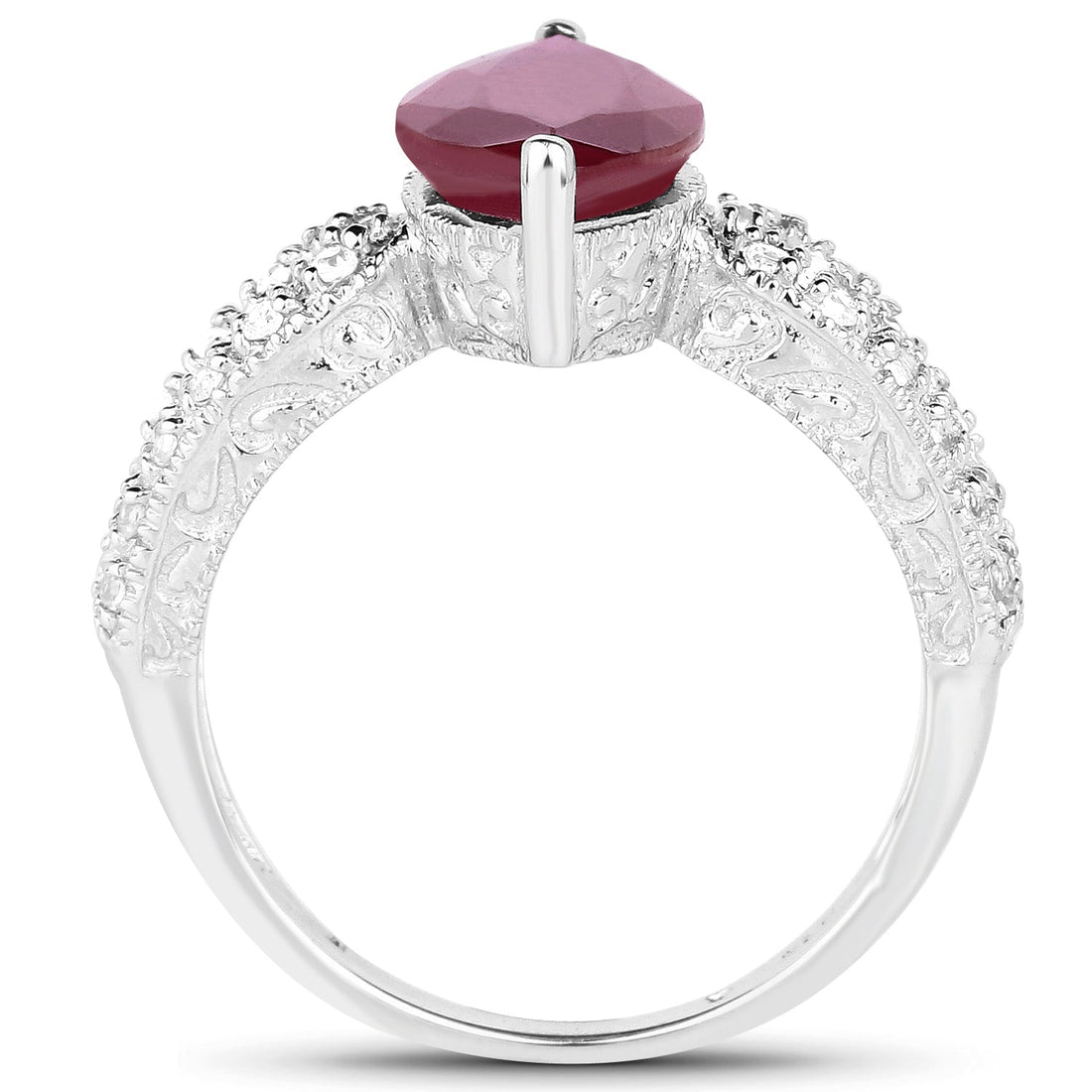 3.56 Carat Genuine Glass Filled Ruby and White Topaz .925 Sterling Silver Ring by Bids.com
