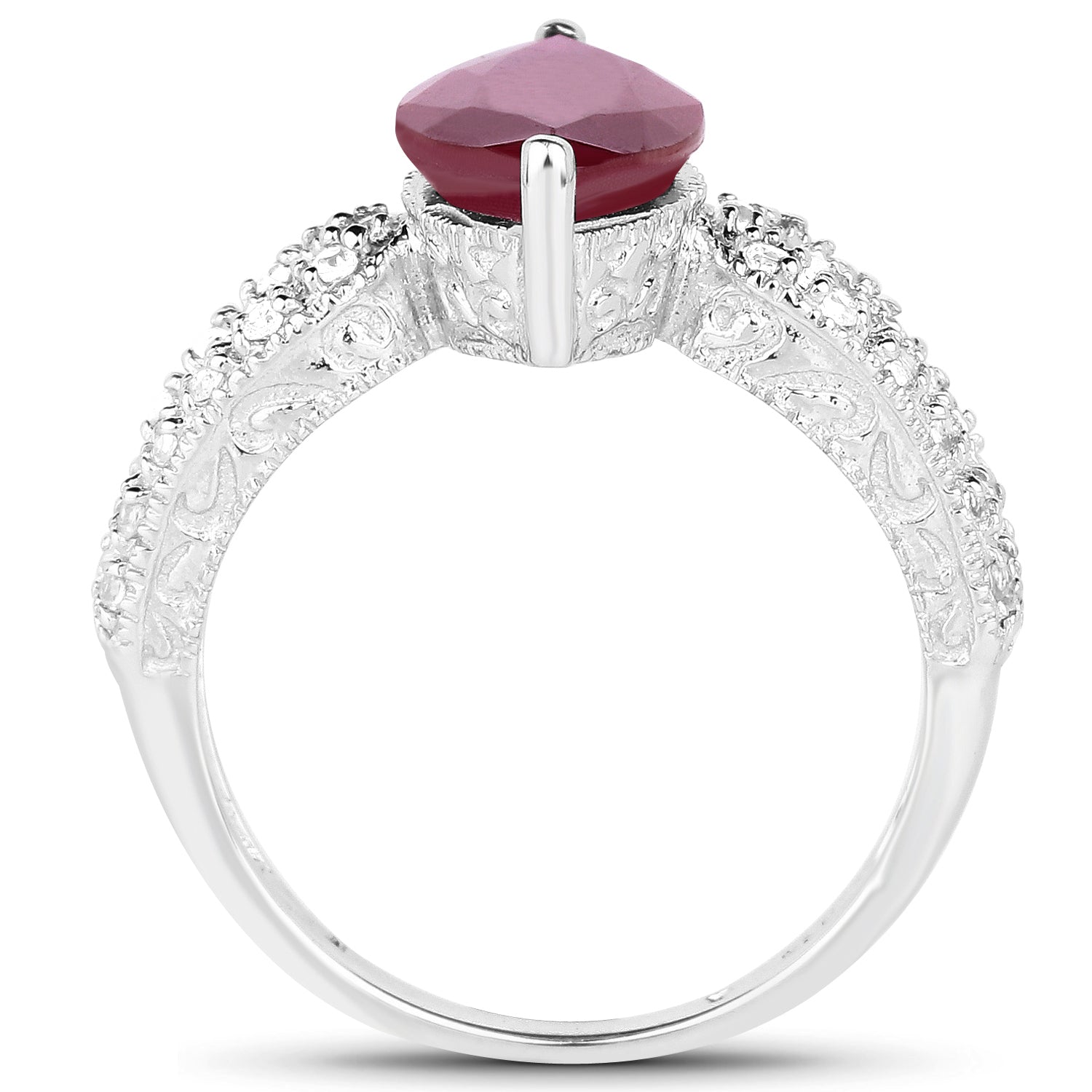 3.56 Carat Genuine Glass Filled Ruby and White Topaz .925 Sterling Silver Ring by Bids.com