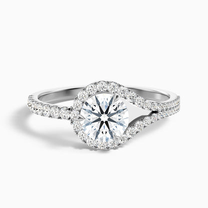 Callie 4 Carat Round Halo Pave Moissanite Diamond Ring in 18k White Gold