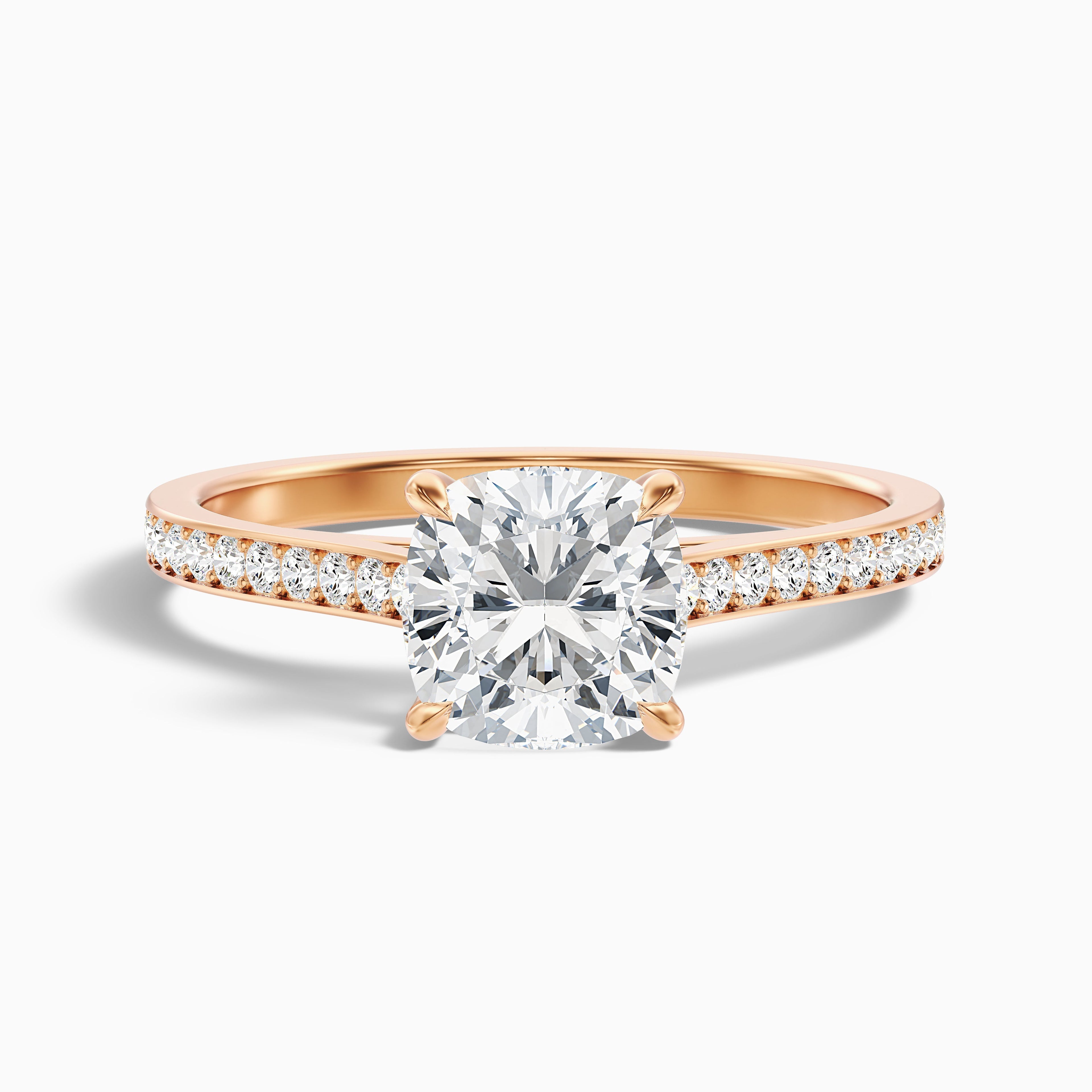Eva 3.5 Carat Cushion Cut Side Stone Pave Lab Grown Engagement Ring in 10k White Gold