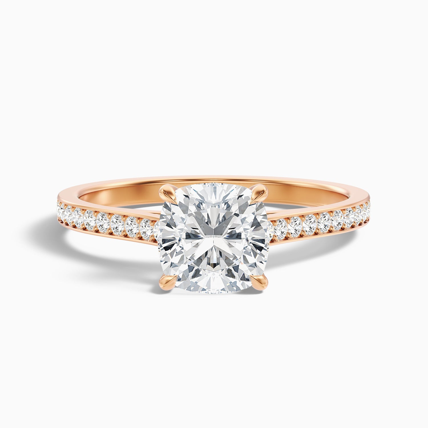Eva 4 Carat Cushion Cut Side Stone Pave Lab Grown Engagement Ring in 10k Rose Gold
