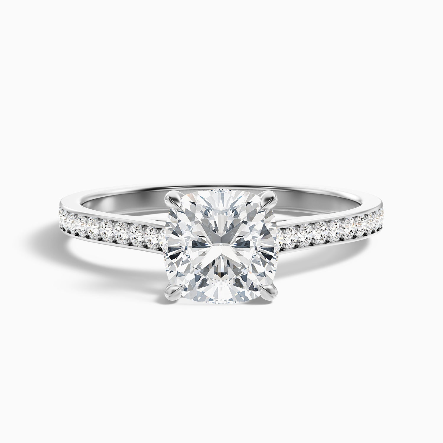 Eva 3.5 Carat Cushion Cut Side Stone Pave Lab Grown Engagement Ring in 10k White Gold
