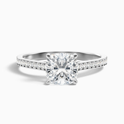 Eva 3.5 Carat Cushion Cut Side Stone Pave Lab Grown Engagement Ring in 10k White Gold