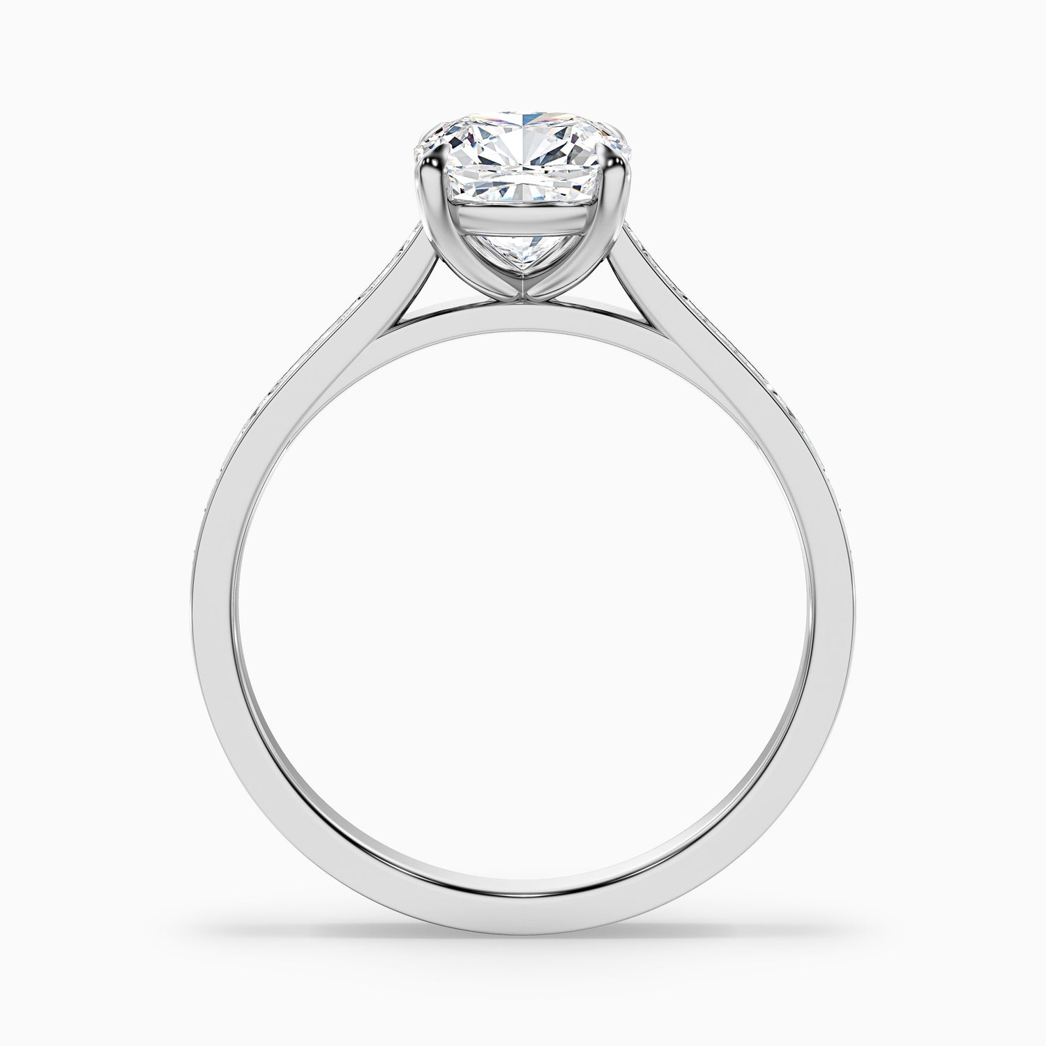 Eva 1.5 Carat Cushion Cut Side Stone Pave Lab Grown Engagement Ring in 10k White Gold