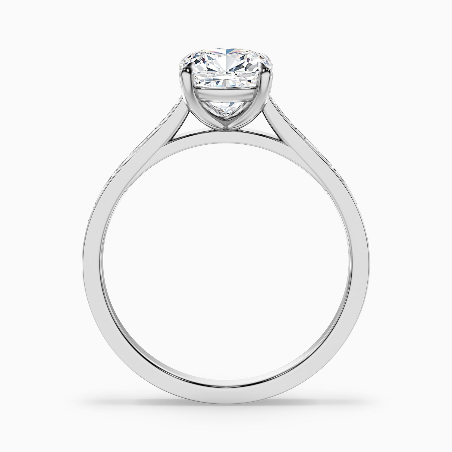 Eva 4 Carat Cushion Cut Side Stone Pave Moissanite Diamond Ring in 14k Rose Gold