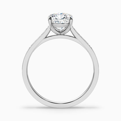 Eva 4 Carat Cushion Cut Side Stone Pave Moissanite Diamond Ring in 14k Rose Gold