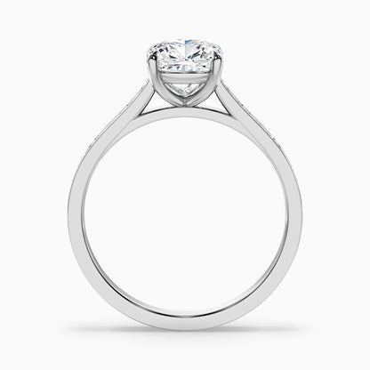 Eva 3 Carat Cushion Cut Side Stone Pave Moissanite Diamond Ring in 14k White Gold