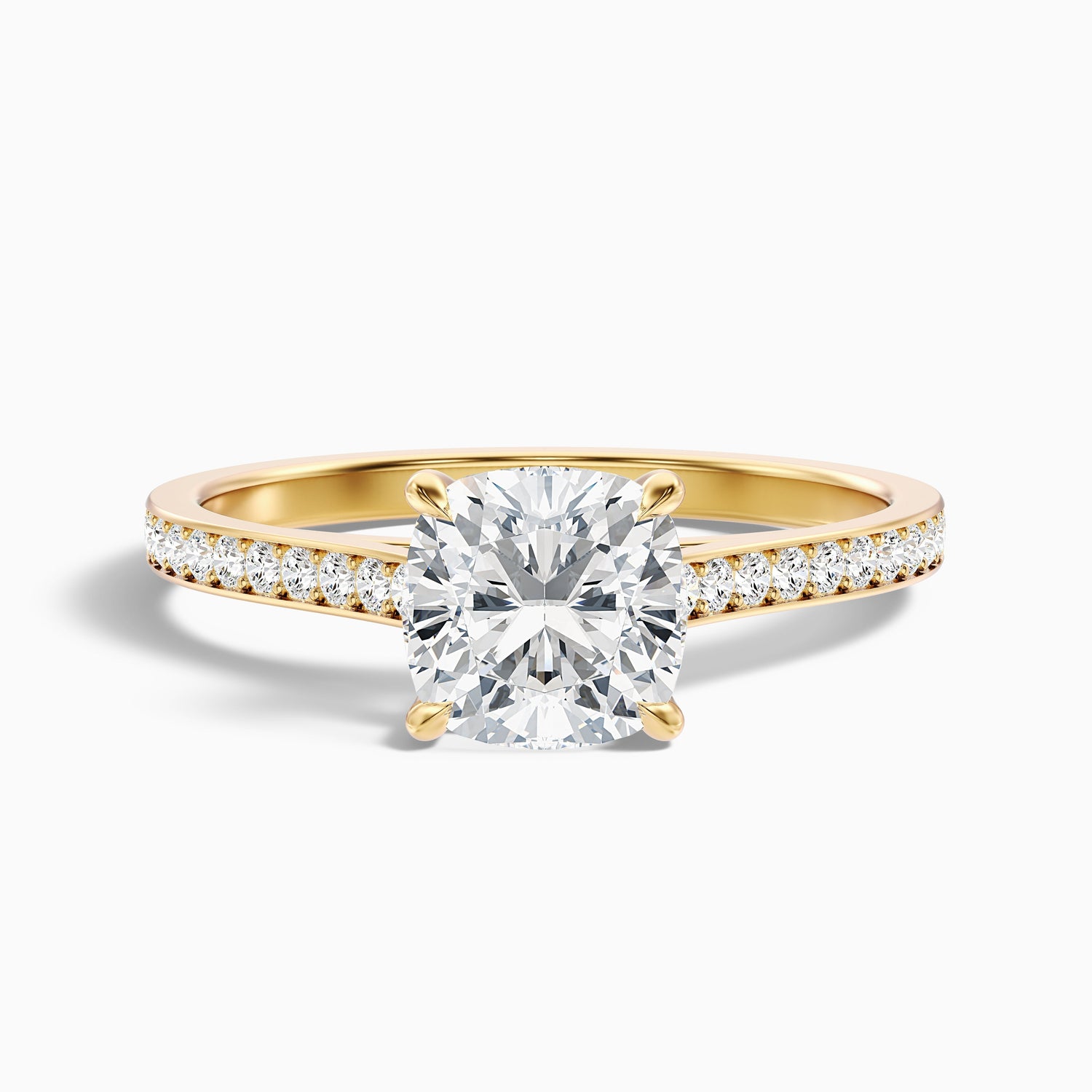 Eva 4 Carat Cushion Cut Side Stone Pave Moissanite Diamond Ring in 10k White Gold