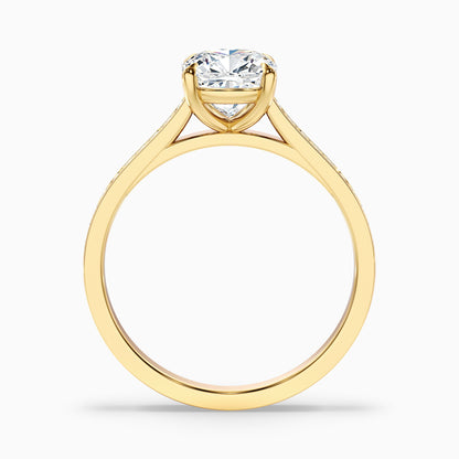 Eva 3 Carat Cushion Cut Side Stone Pave Lab Grown Engagement Ring in 10k Yellow Gold