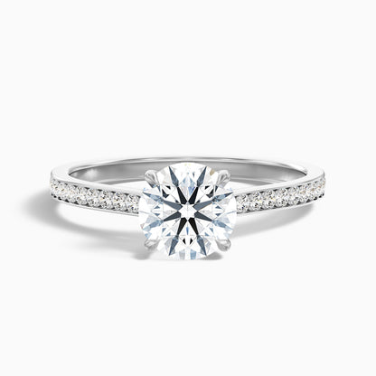 Betti 4 Carat Round Side Stone Pave Moissanite Diamond Ring in 14k Yellow Gold