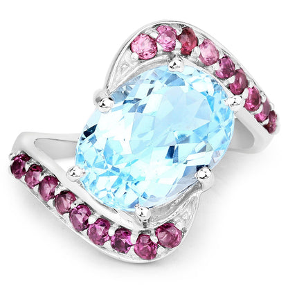 8.40 Carat Genuine Blue Topaz and Rhodolite .925 Sterling Silver Ring by Bids.com