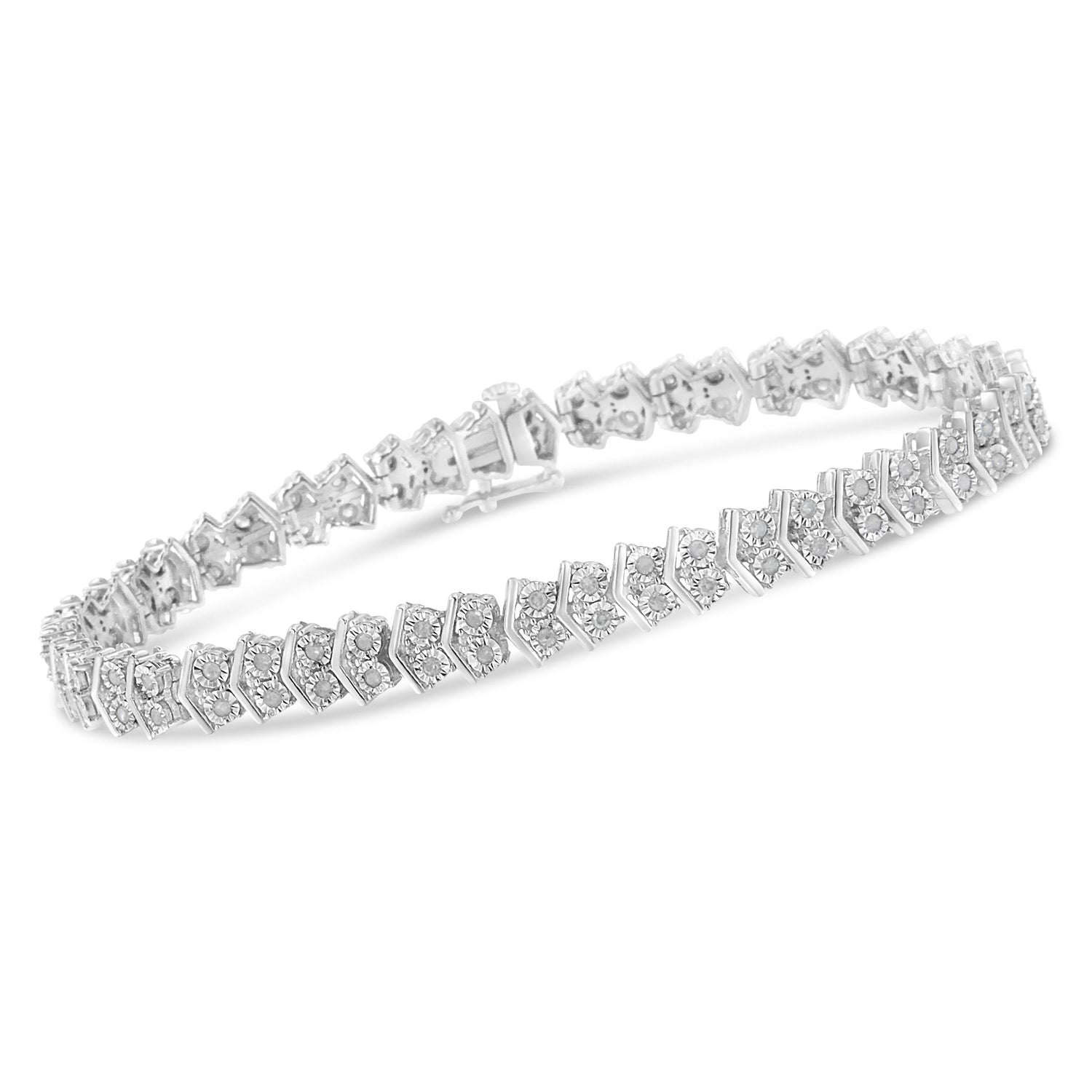 .925 Sterling Silver 1.0 Cttw Chevron 2 Stone Arrow Link Tennis Bracelet (I-J Color, I3 Clarity) - 7â€ by Bids.com
