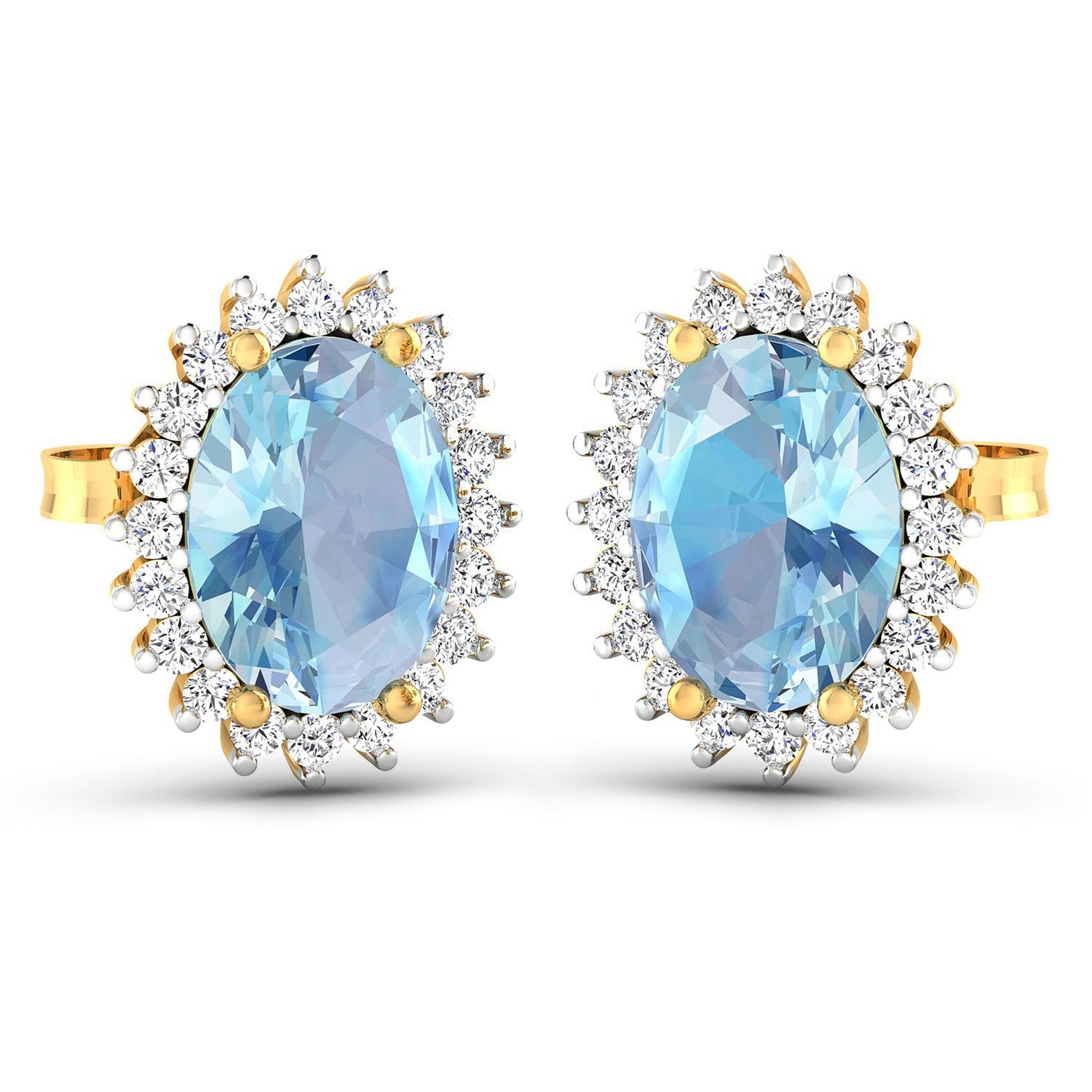 2.36 Carat Genuine Aquamarine and White Diamond 14K Yellow Gold Earrings by Bids.com