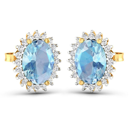 2.36 Carat Genuine Aquamarine and White Diamond 14K Yellow Gold Earrings by Bids.com