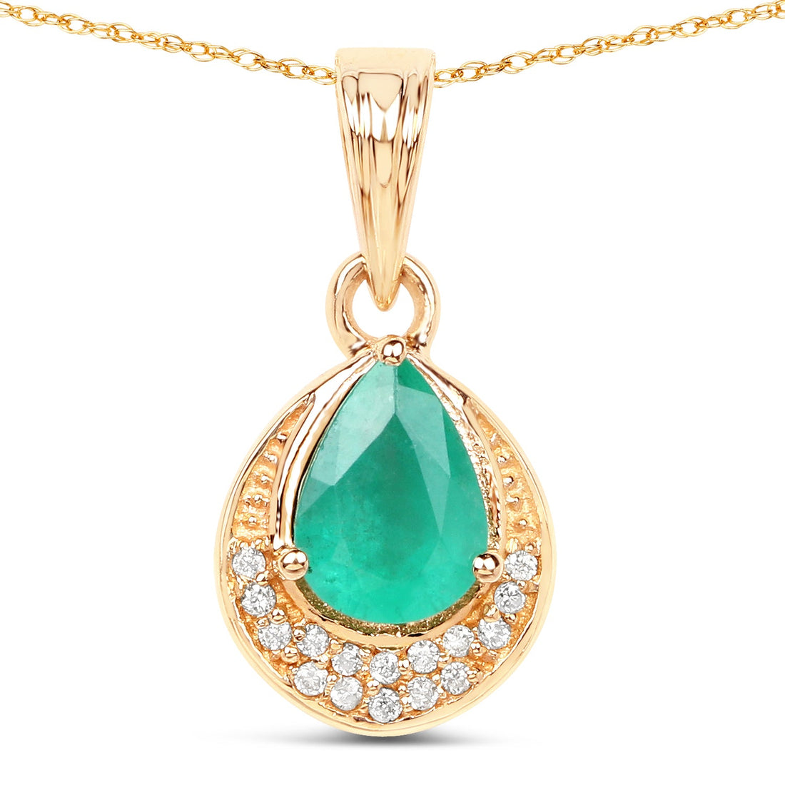 0.89 Carat Genuine Zambian Emerald and White Diamond 14K Yellow Gold Pendant by Bids.com