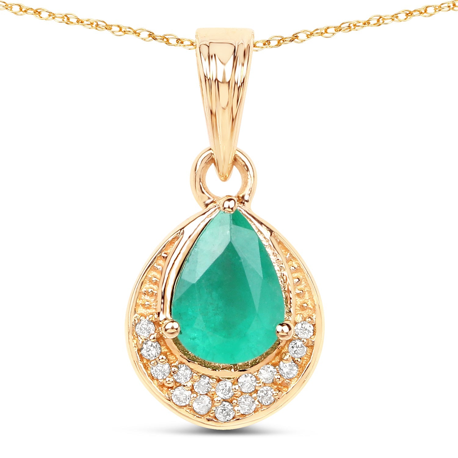 0.89 Carat Genuine Zambian Emerald and White Diamond 14K Yellow Gold Pendant by Bids.com