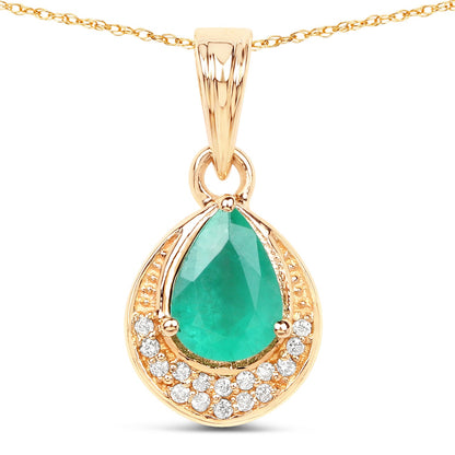 0.89 Carat Genuine Zambian Emerald and White Diamond 14K Yellow Gold Pendant by Bids.com