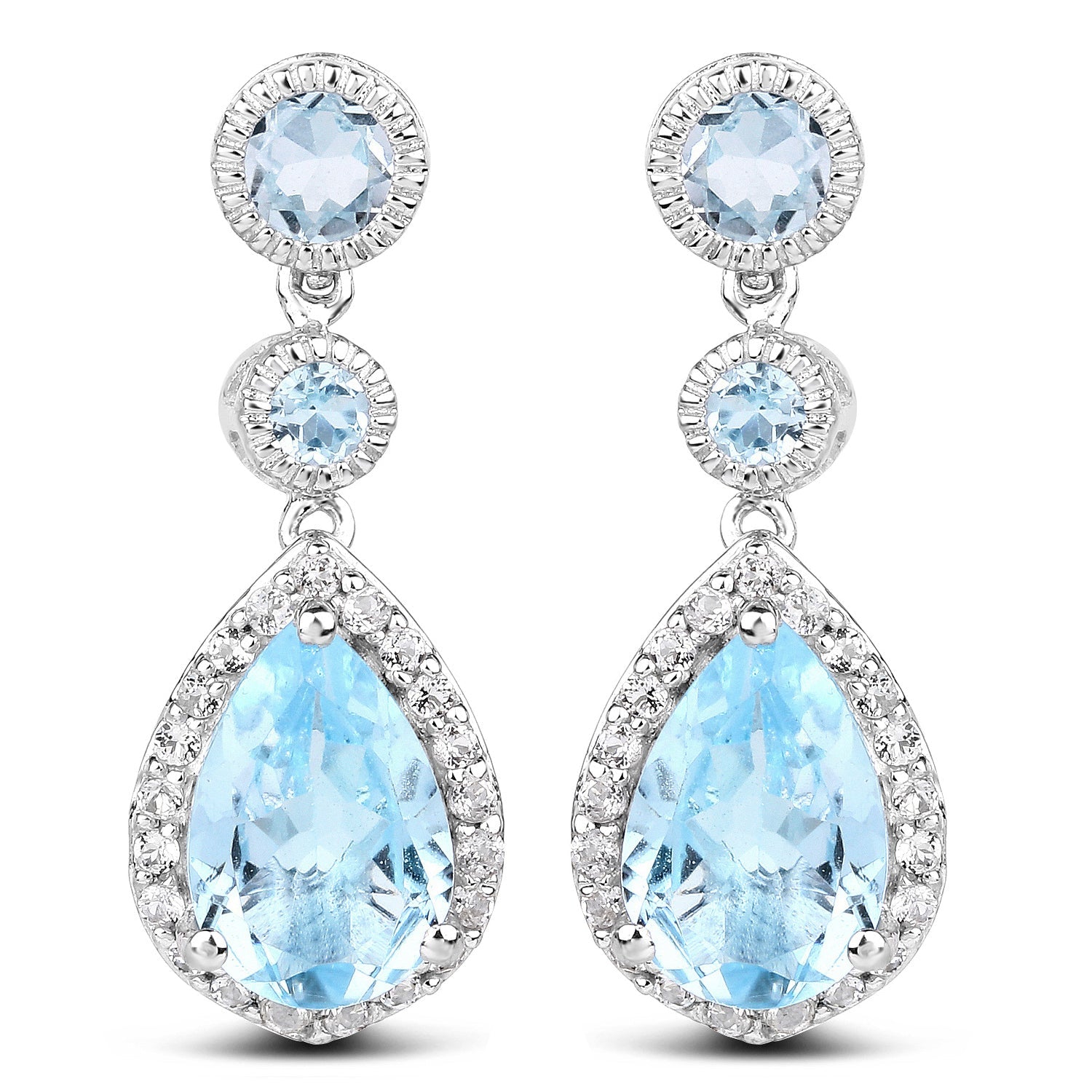 9.46 Carat Genuine Blue Topaz &amp; White Topaz .925 Sterling Silver Earrings by Bids.com