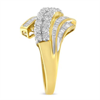 10K Yellow Gold 1.0 Cttw Round &amp; Baguette Cut Diamond 64 Stone Bypass Style Channel Set Modern Statement Ring (H-I Color, SI1-SI2 Clarity) - Size 6 by Bids.com