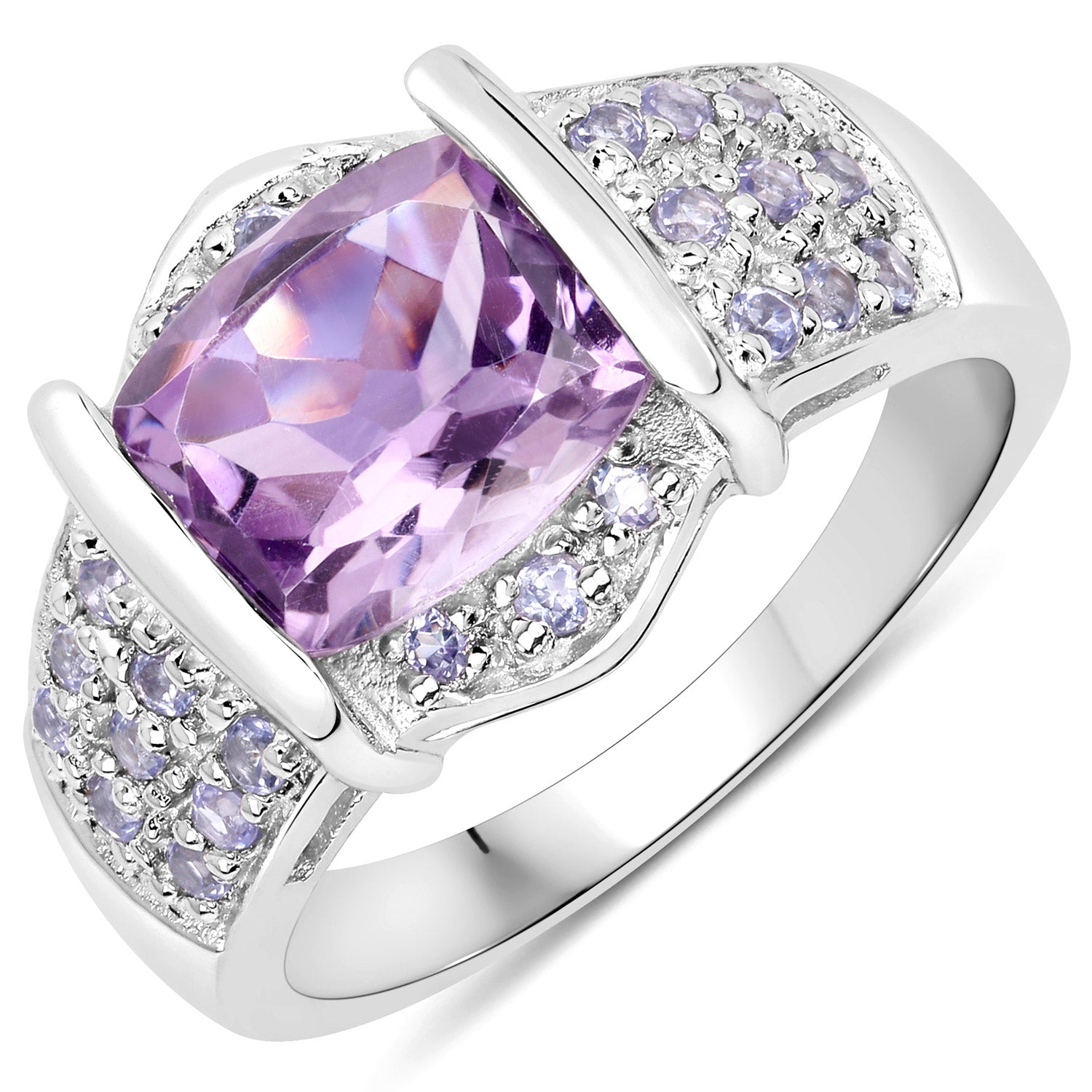 3.08 Carat Genuine Amethyst and Tanzanite .925 Sterling Silver Ring by Bids.com