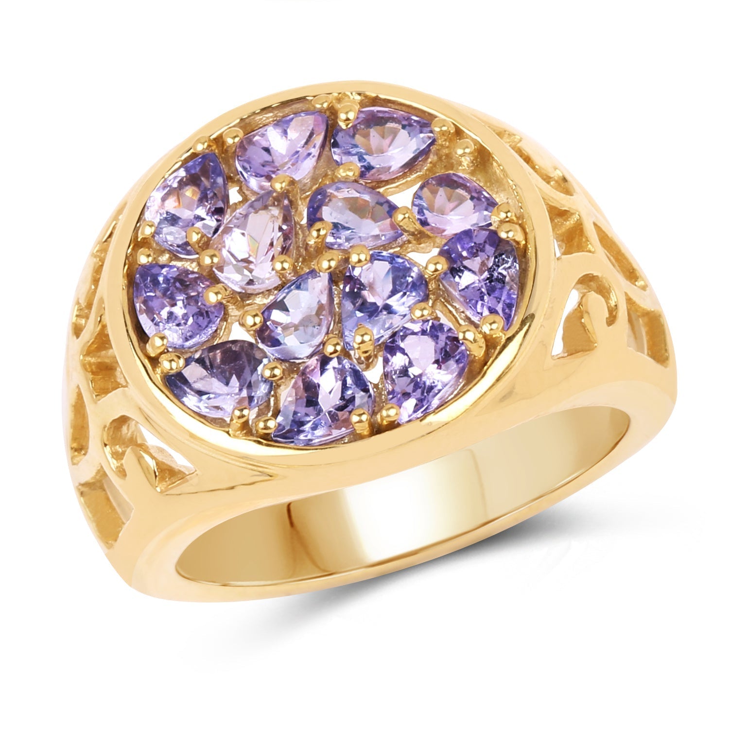 14K Yellow Gold Plated 1.82 Carat Genuine Tanzanite .925 Sterling Silver Ring  DestGlow